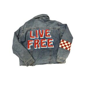 Aviator Nation Denim Live Free Cropped Jean Jacket Size Small